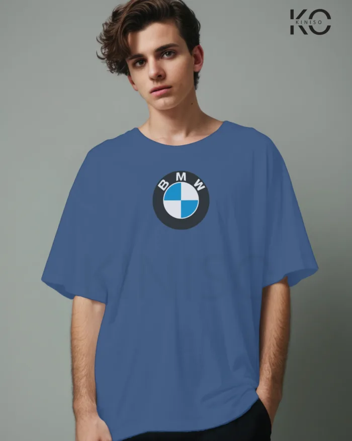 Image of Glaucous Blue color drop shoulder t-shirt with BMW M3 Print for men at reasonable price
